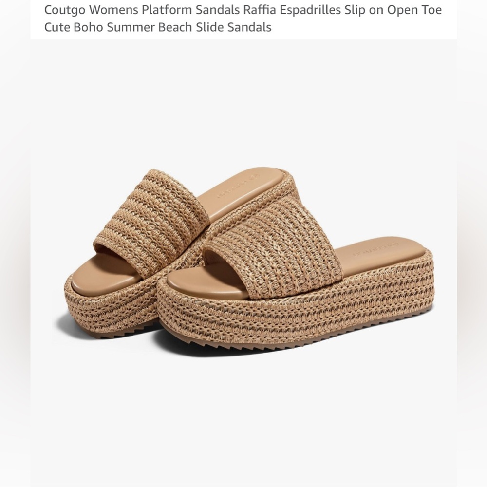 NEW! Women's ‘COFFEE’ Color Raffia Platform Sandals-9M - Picture 7 of 17